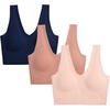 image:imageNautica Womens 3Pack Wireless Bra Laser Lounge NoShow Everyday Comfort BralettesSepia RoseCafe LatteNocturnal Navy