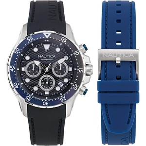 image:imageNautica Mens NST Chronograph 44mm WatchBlackBlueBlackSilver