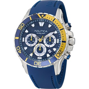 image:imageNautica Mens NST Chronograph 44mm WatchBlueBlueYellowSilver