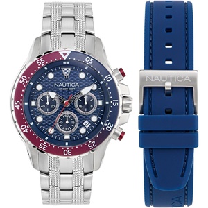 image:imageNautica Mens NST Chronograph 44mm WatchSilverBlueBlueSilver