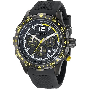 image:imageNautica Mens NST Chronograph 46mm WatchBlackBlackIP Black