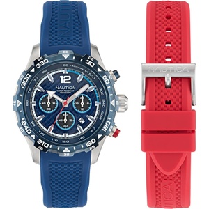 image:imageNautica Mens NST Chronograph 46mm WatchBlueredBlueSilver