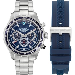 image:imageNautica Mens NST Chronograph 46mm WatchSilverBlueBlueSilver