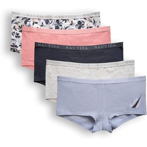 image:imageNautica Womens Cotton Boyshort Underwear Set 5PackCoastal PeriLt Bleach HeatherStingraySummer RoseNew Ink Floral