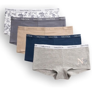 image:imageNautica Womens Cotton Boyshort Underwear Set 5PackMd Heather GreyNocturnal NavyPeach WhipEndless DuskNt Floral Logo