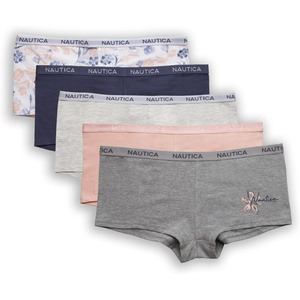 image:imageNautica Womens Cotton Boyshort Underwear Set 5PackMid Heather GreyChintz RoseLight Bleach HeatherNightshadow BlueWhite