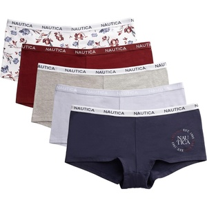 image:imageNautica Womens Cotton Boyshort Underwear Set 5PackNavy SeaStarlit GreyMd Heather GreyDeep PomegranateBrushed Floral
