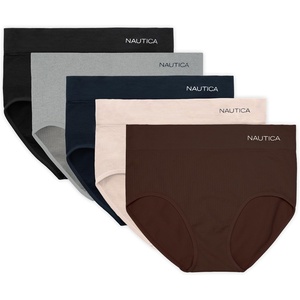 image:imageNautica Womens Seamless Ribbed Knit Brief Underwear Set 5PackDeep MahoganySilver LakeEclipse NavyMd Heather GreyBlack