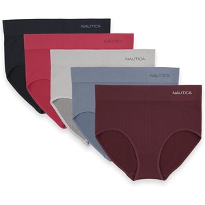 image:imageNautica Womens Seamless Ribbed Knit Brief Underwear Set 5PackRum RaisinDull IndigoMd Heather GreyPepper RedStormy Harbor