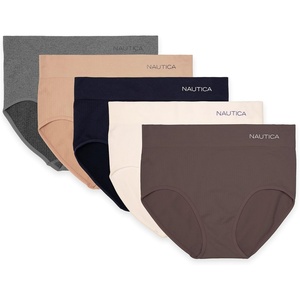 image:imageNautica Womens Seamless Ribbed Knit Brief Underwear Set 5PackSmokey TaupePastel ParchmentNocturnal NavyBarely ThereMd Heather Grey
