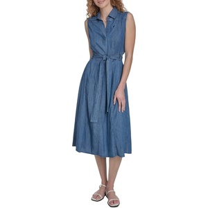 image:imageNautica Womens Sleeveless Shirtdress Belted Chambray DressMedium Azure