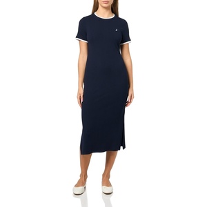 image:imageNautica Womens Solid Midi Short Sleeve Round Neck Ribbed Midi DressNight Sky