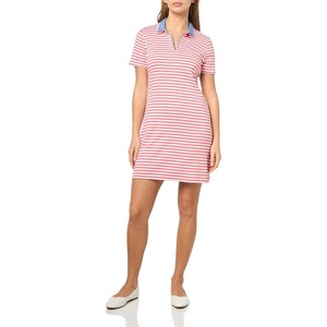 image:imageNautica Womens Stripped Collard Short Sleeve VNeck Johnny Collar Polo Knit DressCoralieBright White