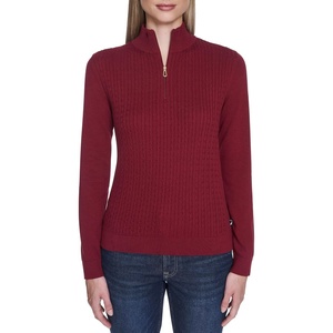 image:imageNautica Womens 14 Zip Mockneck Cable SweaterDeep Rouge