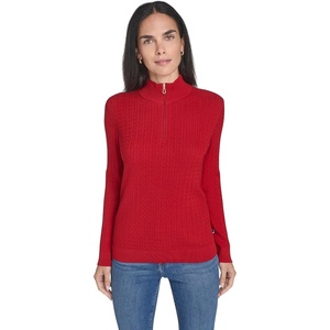 image:imageNautica Womens 14 Zip Mockneck Cable SweaterHaute Red