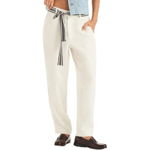 image:imageNautica Womens Belted Elastic Back Straight Leg Trouser PantIvory