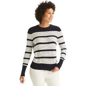 image:imageNautica Womens Crewneck Stripe Long Sleeve Crewneck SweaterNight SkyIvory
