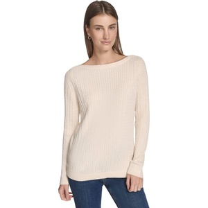 image:imageNautica Womens Long Sleeve Cable Boatneck SweaterWhite Swan