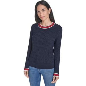 image:imageNautica Womens Long Sleeve Cable Crewneck SweaterNight Sky Multi