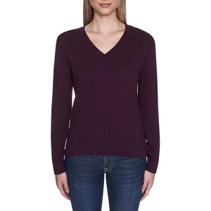 image:imageNautica Womens Long Sleeve Cable VNeck SweaterAubergine