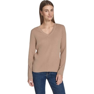image:imageNautica Womens Long Sleeve Cable VNeck SweaterCamel