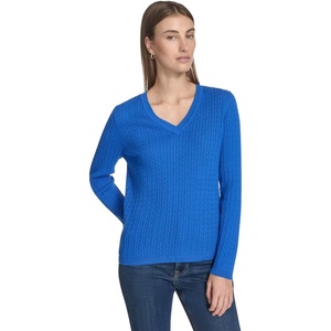 image:imageNautica Womens Long Sleeve Cable VNeck SweaterCerulean