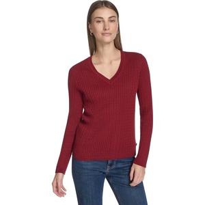 image:imageNautica Womens Long Sleeve Cable VNeck SweaterDeep Rouge