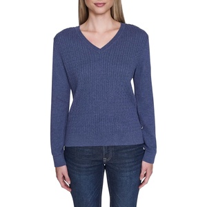image:imageNautica Womens Long Sleeve Cable VNeck SweaterDenim Heather