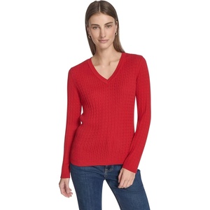 image:imageNautica Womens Long Sleeve Cable VNeck SweaterHaute Red