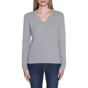 image:imageNautica Womens Long Sleeve Cable VNeck SweaterMist Heather