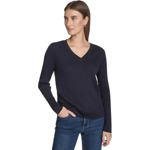 image:imageNautica Womens Long Sleeve Cable VNeck SweaterNight Sky