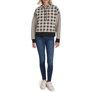 image:imageNautica Womens Long Sleeve Plaid Quilted HoodieBlackWhite Swan