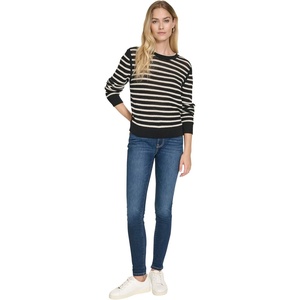 image:imageNautica Womens Long Sleeve Striped Crewneck SweaterBlackWhite Swan