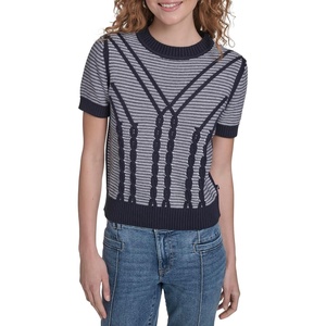 image:imageNautica Womens Short Sleeve Cable Pullover Sweater with TippingNight Sky Ivory