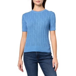 image:imageNautica Womens Short Sleeve Crew Neck Cable Solid SweaterBlue Haze