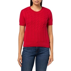 image:imageNautica Womens Short Sleeve Crew Neck Cable Solid SweaterHaute Red