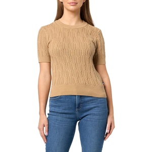 image:imageNautica Womens Short Sleeve Crew Neck Cable Solid SweaterTannin