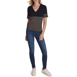 image:imageNautica Womens Short Sleeve Lurex VNeck PulloverNight Sky Multi