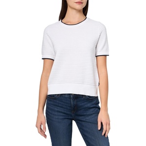 image:imageNautica Womens Short Sleeve Striped Pullover Sweater with TippingBright White Night Sky
