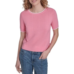 image:imageNautica Womens Short Sleeve Striped Pullover Sweater with TippingEnglish RoseWhite