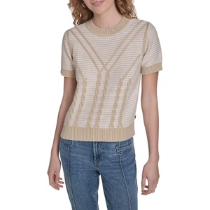 image:imageNautica Womens Short Sleeve Striped Pullover Sweater with TippingNight Sky Bright White