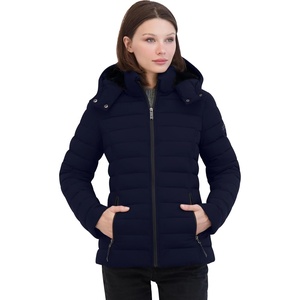 image:imageNautica Womens Short Stretch Puffer Jacket With Fur HoodNavy Seas