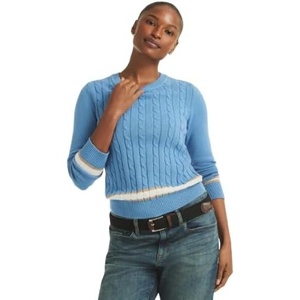 image:imageNautica Womens Solid Cable Long Sleeve Tipped SweaterBlue Haze Multi