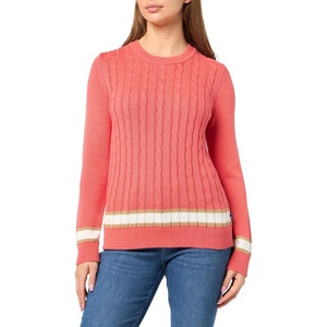 image:imageNautica Womens Solid Cable Long Sleeve Tipped SweaterCoralie Multi