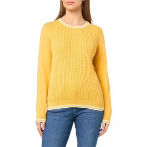 image:imageNautica Womens Solid Cable Long Sleeve Tipped SweaterDeep MaizeIvory