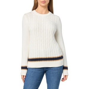 image:imageNautica Womens Solid Cable Long Sleeve Tipped SweaterIvory Multi