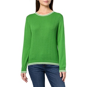image:imageNautica Womens Solid Cable Long Sleeve Tipped SweaterNew LeafIvory