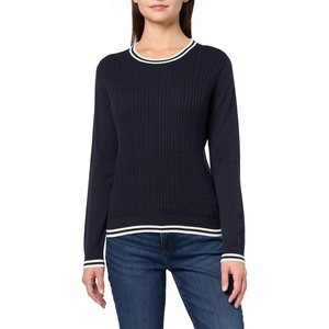 image:imageNautica Womens Solid Cable Long Sleeve Tipped SweaterNight SkyIvory
