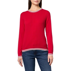 image:imageNautica Womens Solid Cable Long Sleeve Tipped SweaterScarletIvory