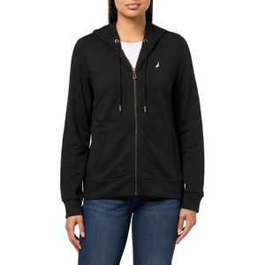 image:imageNautica Womens Solid Zipper Long Sleeve Hoodie SweatshirtBlack